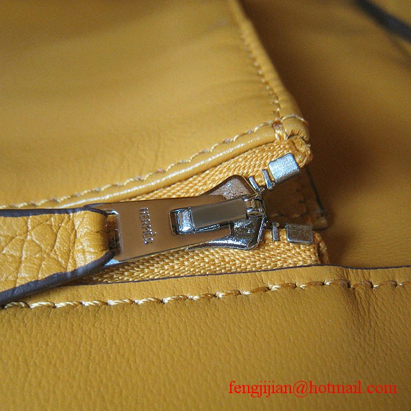 Hermes 35cm Embossed Veins Leather Bag Yellow 6089 Silver Hardware Hermes 35cm Embossed Veins Leather Bag Yellow 6089 Silver Hardware
