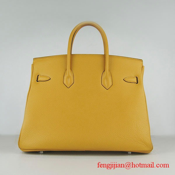 Hermes 35cm Embossed Veins Leather Bag Yellow 6089 Silver Hardware Hermes 35cm Embossed Veins Leather Bag Yellow 6089 Silver Hardware
