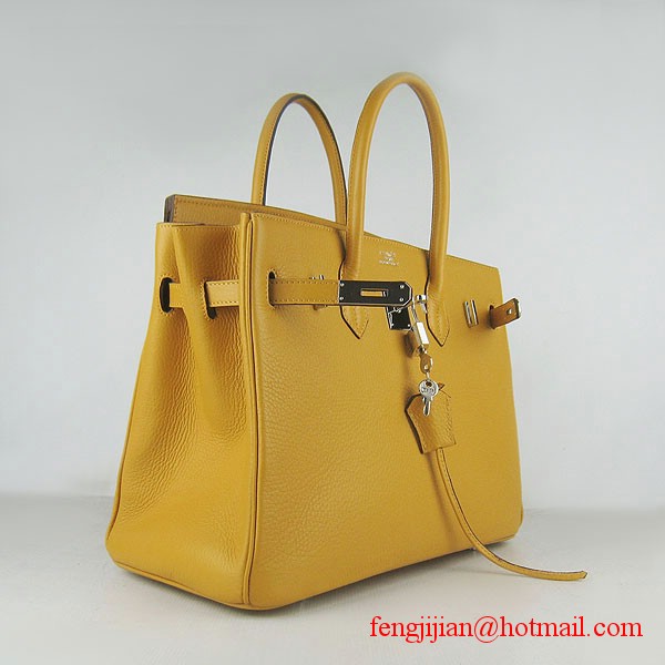 Hermes 35cm Embossed Veins Leather Bag Yellow 6089 Silver Hardware Hermes 35cm Embossed Veins Leather Bag Yellow 6089 Silver Hardware