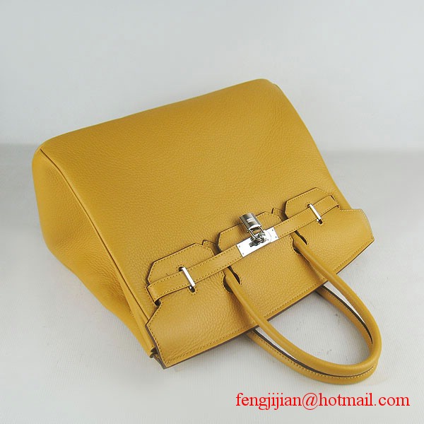 Hermes 35cm Embossed Veins Leather Bag Yellow 6089 Silver Hardware Hermes 35cm Embossed Veins Leather Bag Yellow 6089 Silver Hardware
