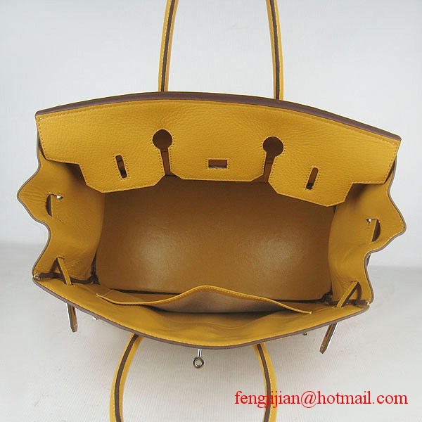 Hermes 35cm Embossed Veins Leather Bag Yellow 6089 Silver Hardware Hermes 35cm Embossed Veins Leather Bag Yellow 6089 Silver Hardware