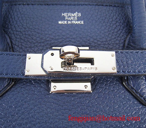 Hermes Birkin 35cm Embossed Veins Leather Bag Dark Blue 6089 Silver Hardware