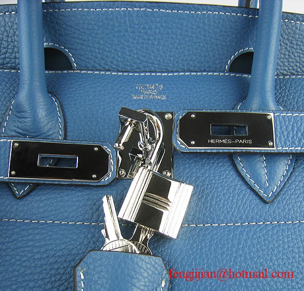 Hermes Birkin 42cm Togo Leather Bag 6109 Blue silver padlock