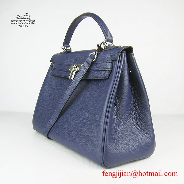 Hermes Kelly 32cm Togo Leather Bag Dark Blue 6108 Silver Hardware Hermes Kelly 32cm Togo Leather Bag Dark Blue 6108 Silver Hardware