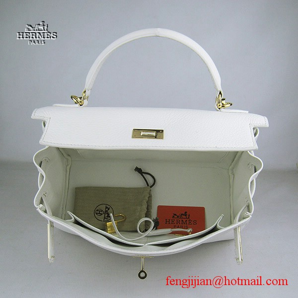Hermes Kelly 32cm Togo Leather Bag White 6108 Gold Hardware Hermes Kelly 32cm Togo Leather Bag White 6108 Gold Hardware